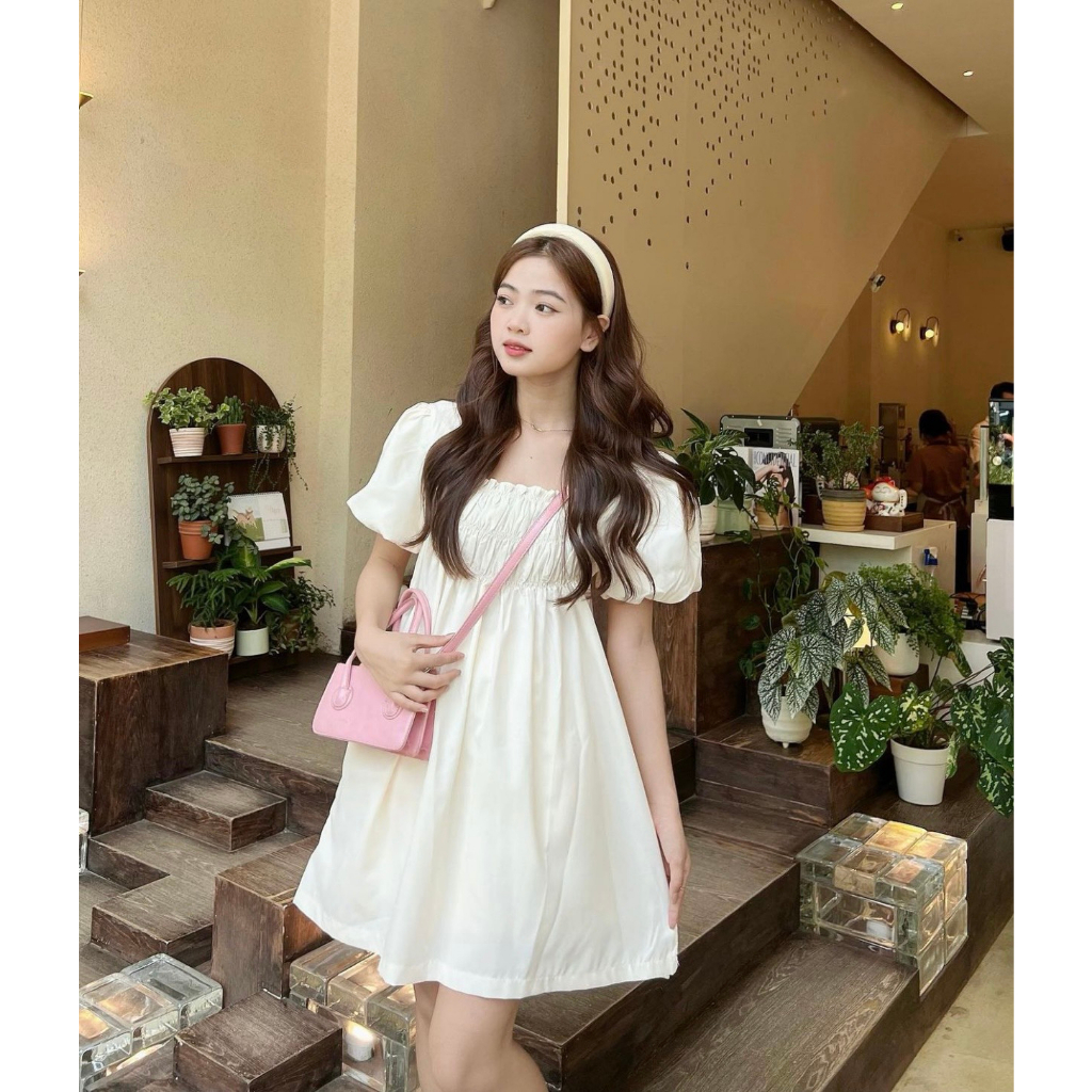 Set áo babydoll tay bồng chun ngực dáng giấu quần kèm quần sooc, Set babydoll Lina Closet