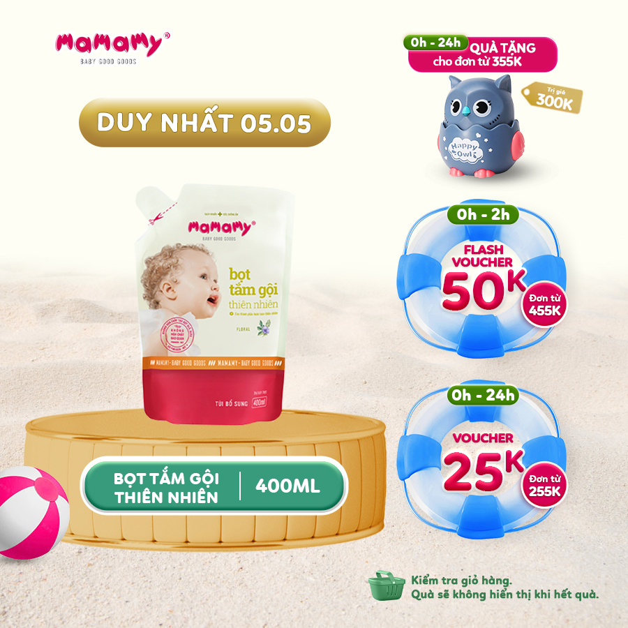 Túi bọt tắm gội thiên nhiên siêu kháng khuẩn dưỡng ẩm Mamamy Blueberry/Fancy/Floral/Rashberry bảo vệ làn da bé 400ml
