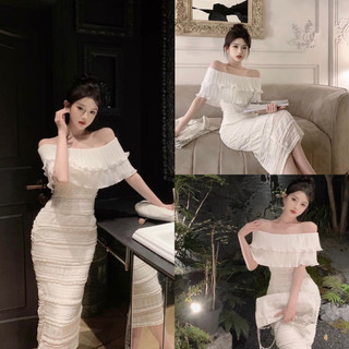 Váy trễ vai phối ren dáng dài, chất siêu đẹp, tôn dáng lắm nha
