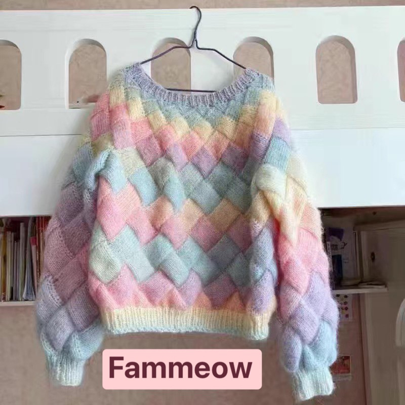 Len mohair  màu loang cầu vồng