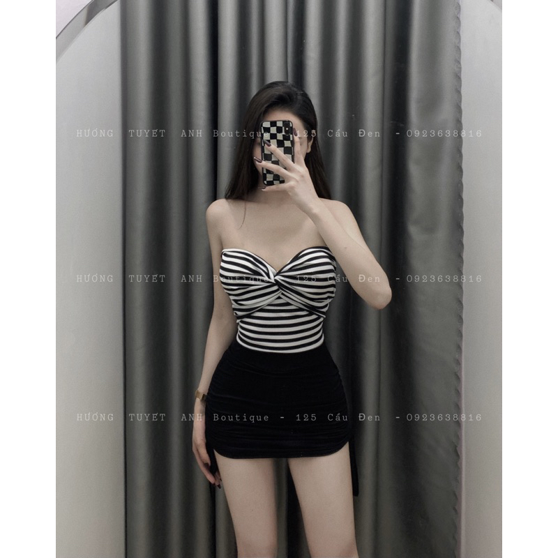 Set cúp xoắn ngực chân váy rút dây