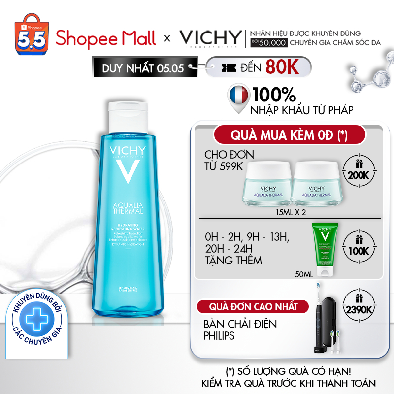 Nước dưỡng da làm mát và giữ ẩm dành cho da hổn hợp và da dầu Vichy Aqualia Thermal Hydrating Refreshing Water