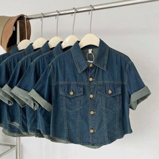 Áo jean croptop tay ngắn Quảng Châu myra - Aojeancrt7019