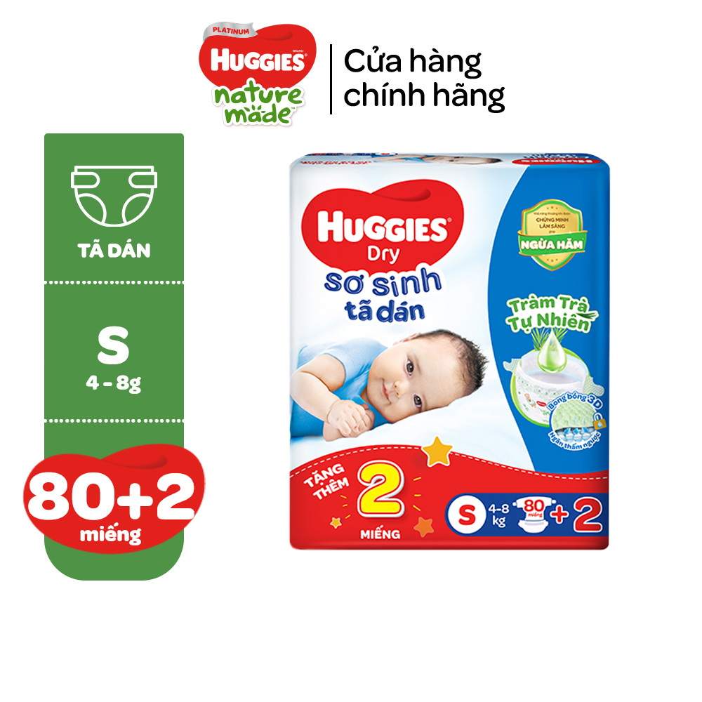 [Tặng 2 miếng cho size S80] Tã dán sơ sinh Tràm Trà Tự Nhiên Huggies NB40/NB70/S54/S80