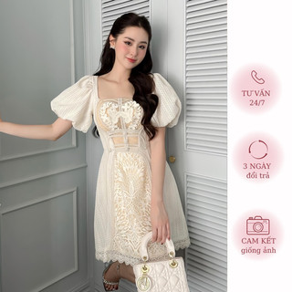 [MERR0054] Váy Ren Mềm Tay Bồng Đáp Hoa Kèm Ảnh Thật | MERRCHUYENVAY