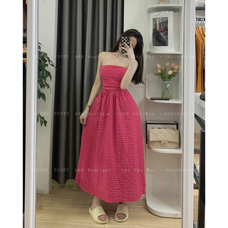 Đầm xuông maxi caro xốp xoè
