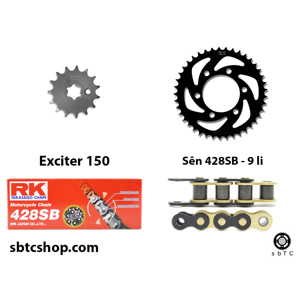 NSD Nhông sên dĩa RK vàng đen Exciter 150 chính hãng