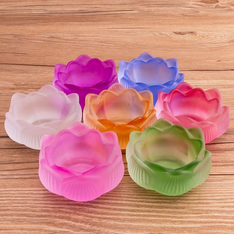 Chân nến, chân đèn cầy tealight hoa sen thủy tinh lưu li nhiều màu