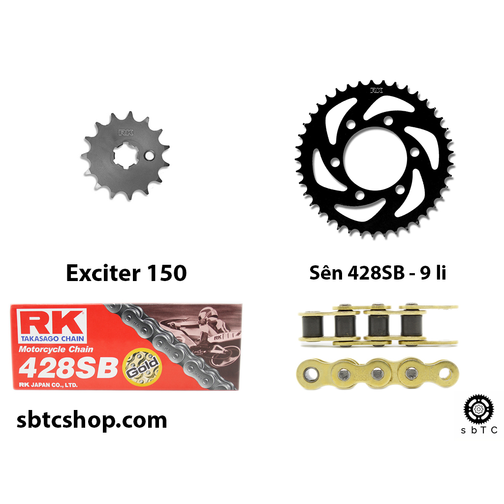 NSD Nhông sên dĩa RK vàng Exciter 150 chính hãng