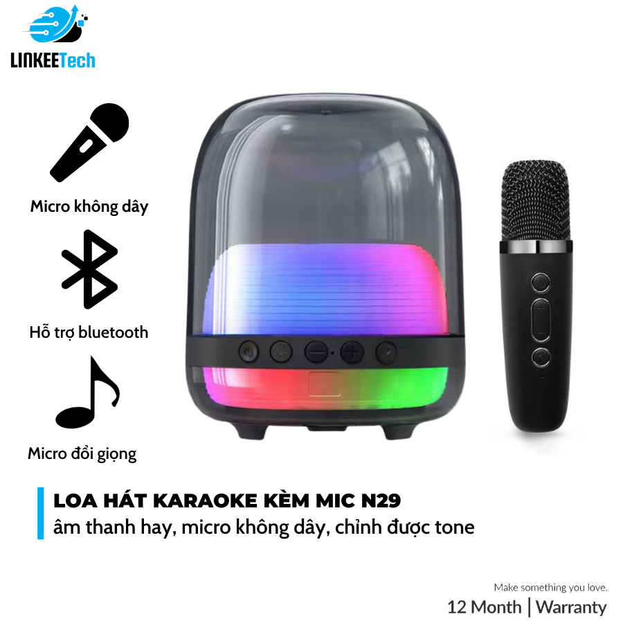 Loa Bluetooth N29 Kèm Micro, Bass Mạnh, Âm Thanh Rõ, Full Box, Loa Hát Kèm Mic Bluetooth 5.0- LINKEETECH