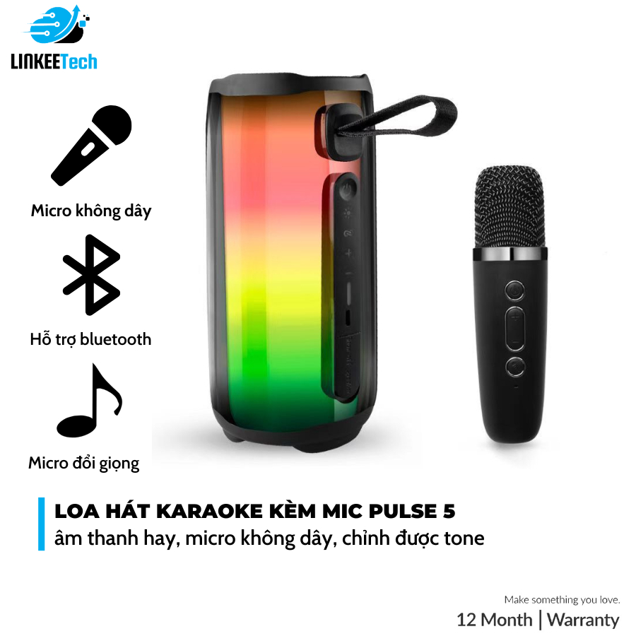 Loa Bluetooth Pulse Kèm Micro, Bass Mạnh, Âm Thanh Rõ, Full Box, Loa Hát Kèm Mic Bluetooth 5.0- LINKEETECH