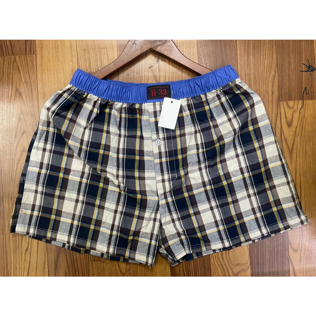 Quần đùi nam H33 sọc caro lưng thun có nút MỚI