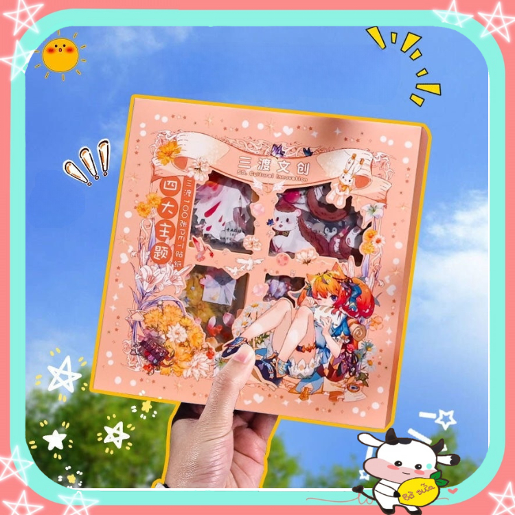 Sticker Chống Nước Hộp 100 Tấm Hình Dán Cute Anime Trang Trí Sổ Bò Sữa ST02