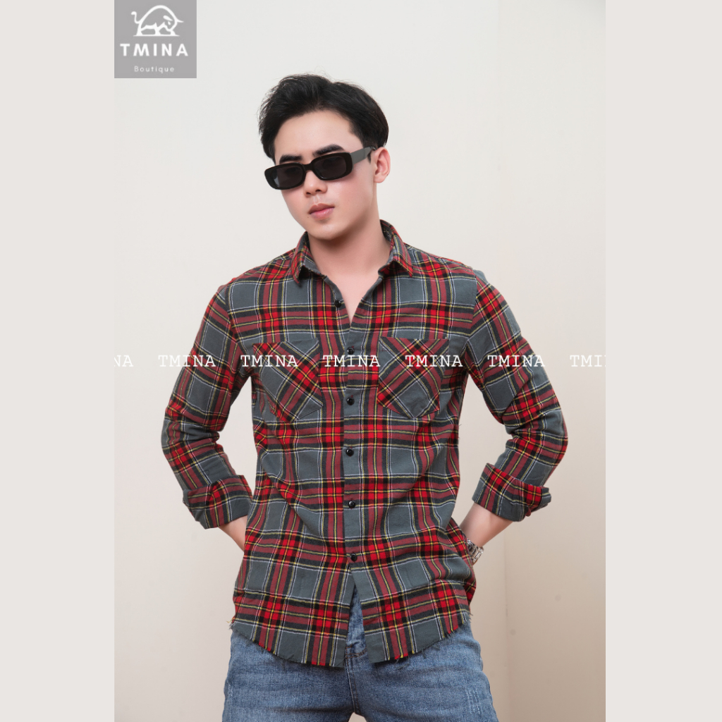 Sơ mi nam flannel Santiano tay dài, kẻ soc caro rách gấu nhiều màu