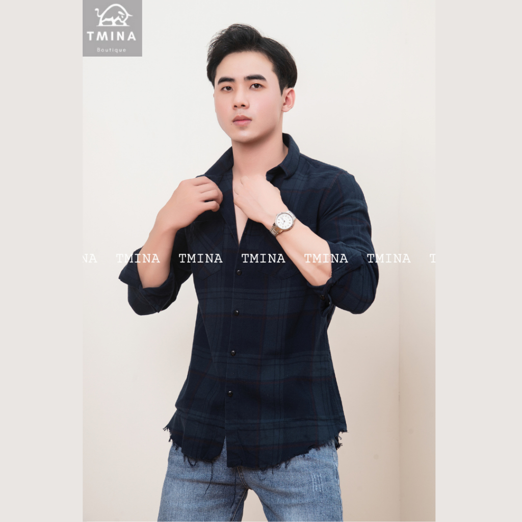 Sơ mi nam flannel Santiano tay dài, kẻ soc caro rách gấu nhiều màu