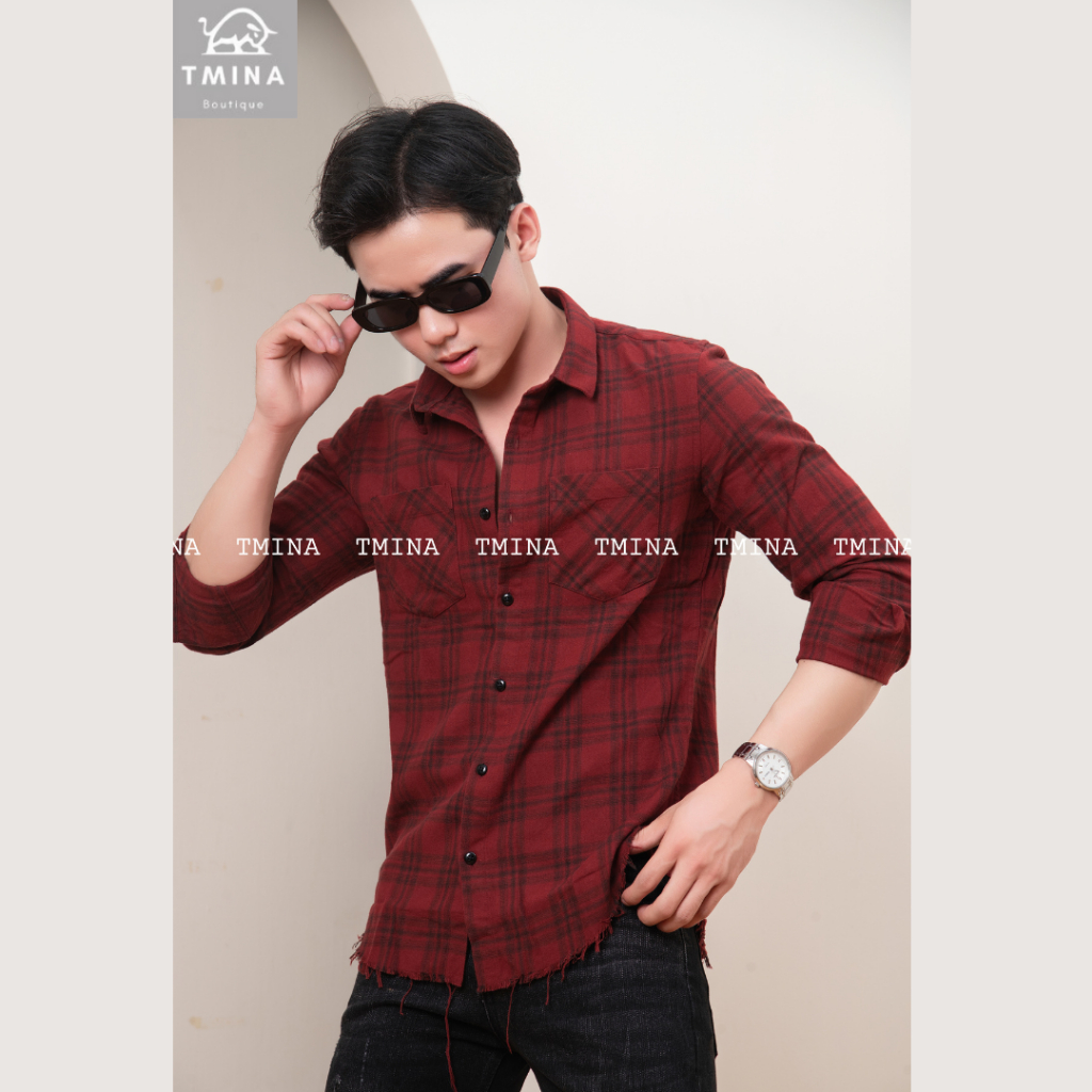 Sơ mi nam flannel Santiano tay dài, kẻ soc caro rách gấu nhiều màu