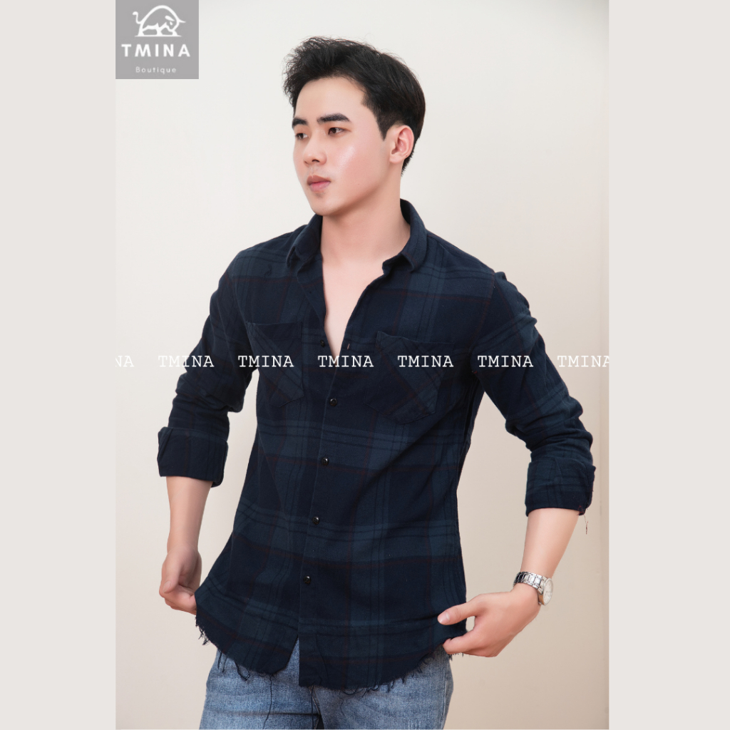 Sơ mi nam flannel Santiano tay dài, kẻ soc caro rách gấu nhiều màu