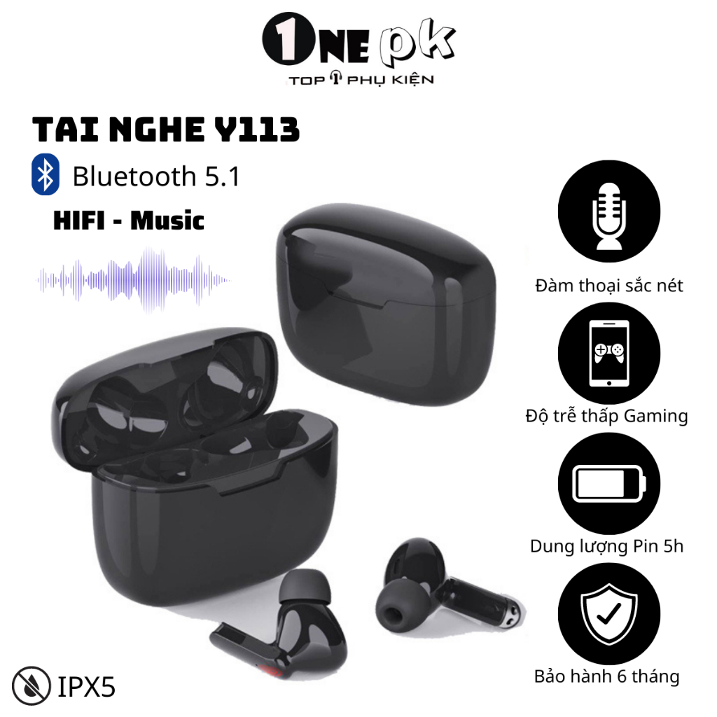 Tai nghe bluetooth 5.0 Y113 độ trễ thấp hỗ trợ chơi game đàm thoại sắc nét chất lượng âm thanh Hifi chống nước IPX5