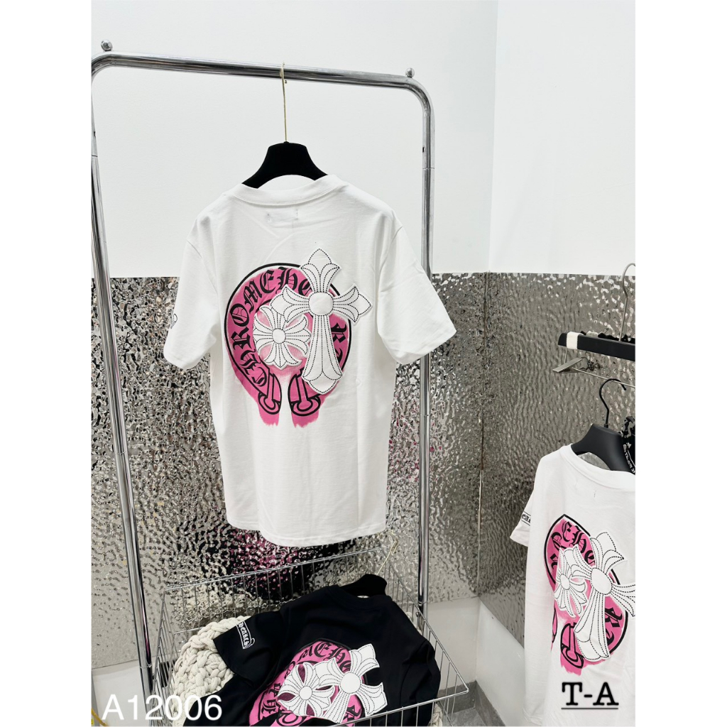 Áo Thun Cotton Nam Nữ Chrome Heart In 2 Mặt Cổ Tròn Mùa Hè Mới Nhất