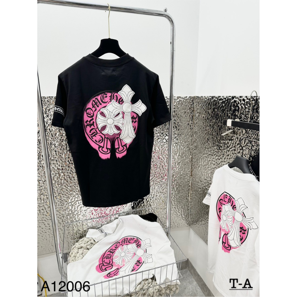 Áo Thun Cotton Nam Nữ Chrome Heart In 2 Mặt Cổ Tròn Mùa Hè Mới Nhất