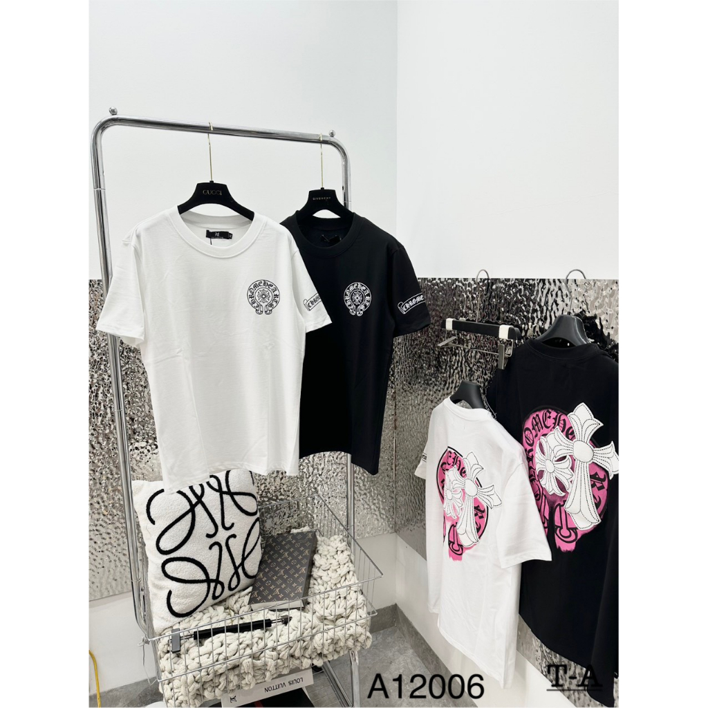 Áo Thun Cotton Nam Nữ Chrome Heart In 2 Mặt Cổ Tròn Mùa Hè Mới Nhất