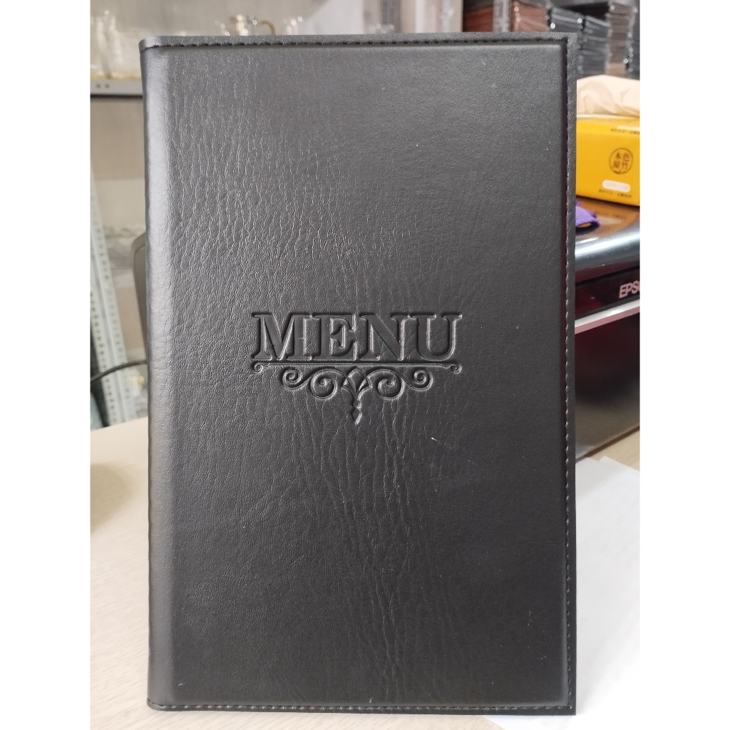 Quyển Menu kích thước 16*26cm bìa da PVC loại 1 cao cấp 10 lá - khắc logo lên bìa theo yêu cầu