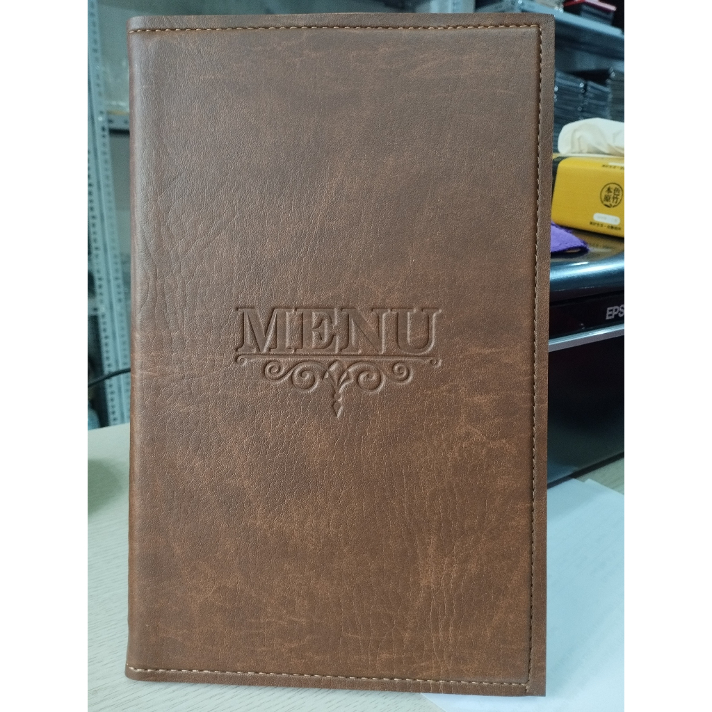 Quyển Menu kích thước 16*26cm bìa da PVC loại 1 cao cấp 10 lá - khắc logo lên bìa theo yêu cầu