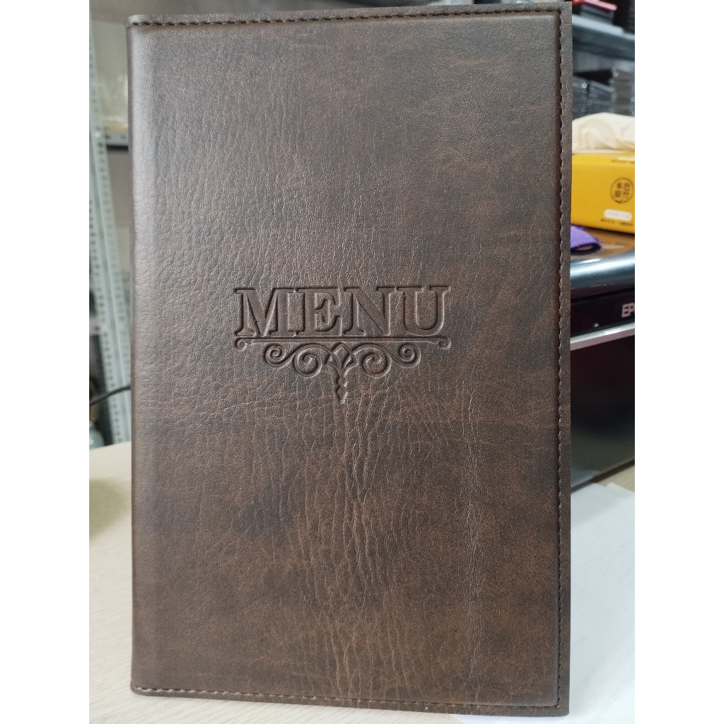 Quyển Menu kích thước 16*26cm bìa da PVC loại 1 cao cấp 10 lá - khắc logo lên bìa theo yêu cầu