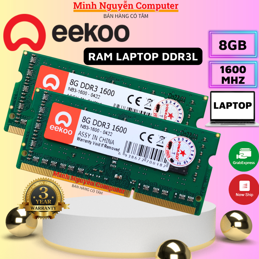 Ram Laptop 8GB/4GB DDR3L Bus 1600MHz EEKOO dùng cho Laptop, Chính hãng - Bảo hành 3 năm