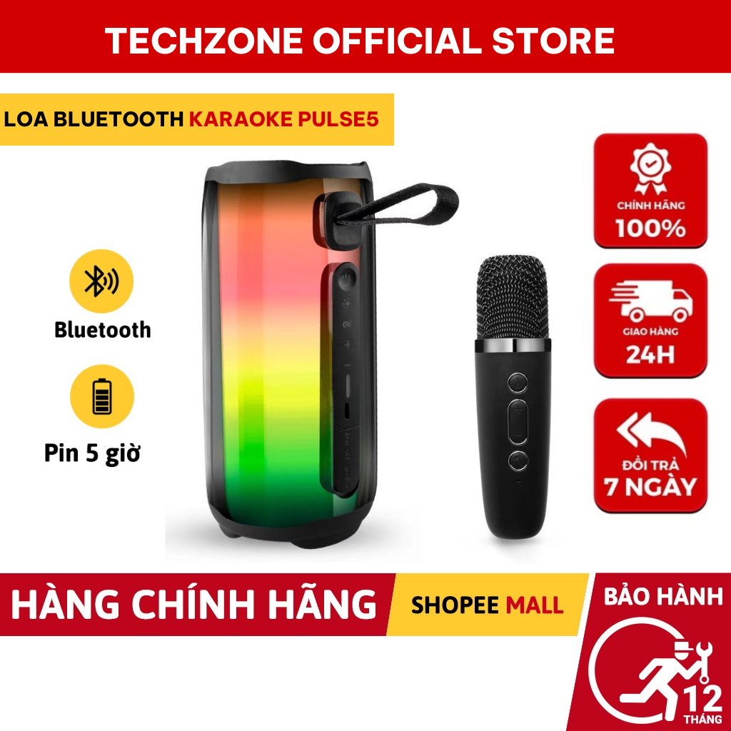 Loa Bluetooth Pulse Kèm Micro, Bass Mạnh, Âm Thanh Rõ, Full Box, Loa Hát Kèm Mic Bluetooth 5.0- TECHZONE MALL