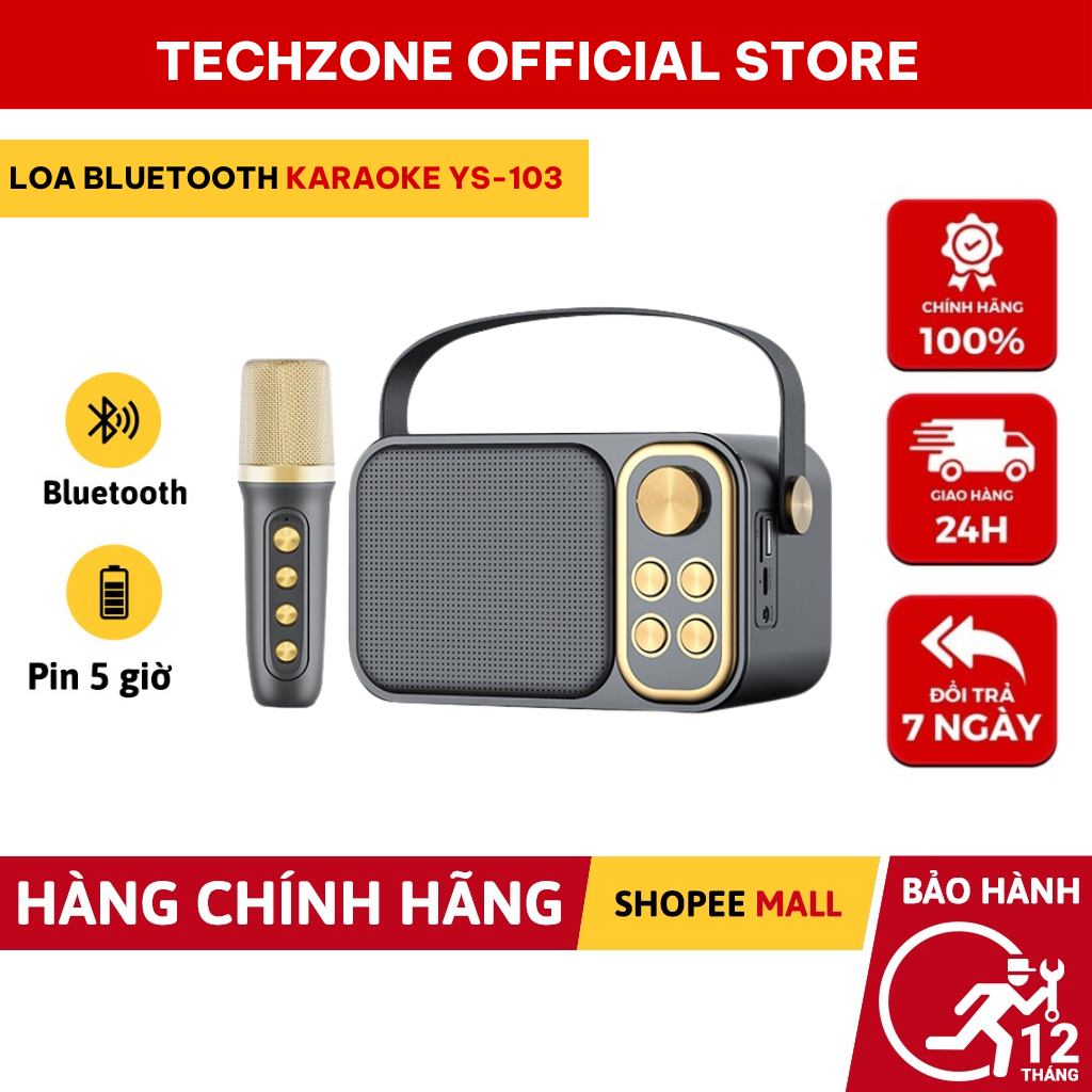 Loa Karaoke Bluetooth YS-103 Kèm 1 Micro Không Dây, Âm Thanh Siêu Hay, Thiết Kế Sang Trọng Tiện Lợi TECHZONE MALL