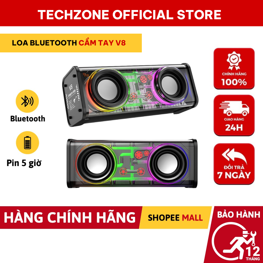 Loa bluetooth không dây V8 mini cầm tay công suất lớn, âm thanh hay, led nháy theo nhạc- TECHZONE MALL