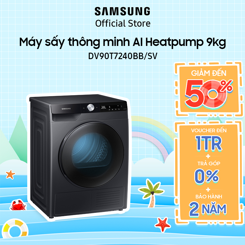 Máy sấy thông minh Samsung AI Heatpump 9kg (DV90T7240BB) - Miễn phí công lắp đặt