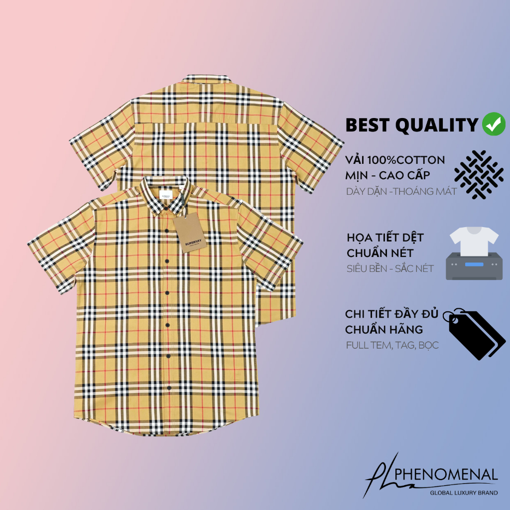 Áo Sơ Mi BBR Sọc Caro Trơn loại Best - Shirt Bur.berry Chất 100%cotton cao cấp