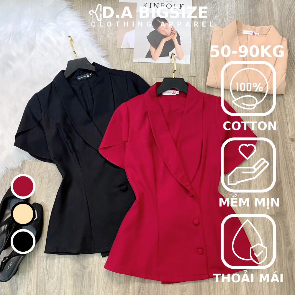 Áo Nữ Bigsize , Áo Kiểu Nữ 3 Nút Bọc Bên Eo Tay Phồng 100% Cotton Che Khuyết Điểm Cho Người Mập 50.90kg