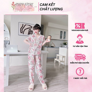 Đồ bộ mango cổ ren 40-65kg tay ngắn quần dài, pijama mặc nhà - ruby store
