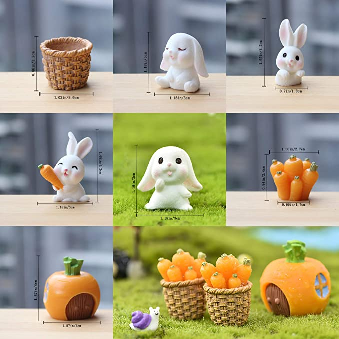 Mô Hình Tiểu Cảnh "Chú Thỏ và củ Cà rốt Mini" Trang Trí Sen Đá, Sân Vườn/ Chậu Cây, DYI, Terrarium