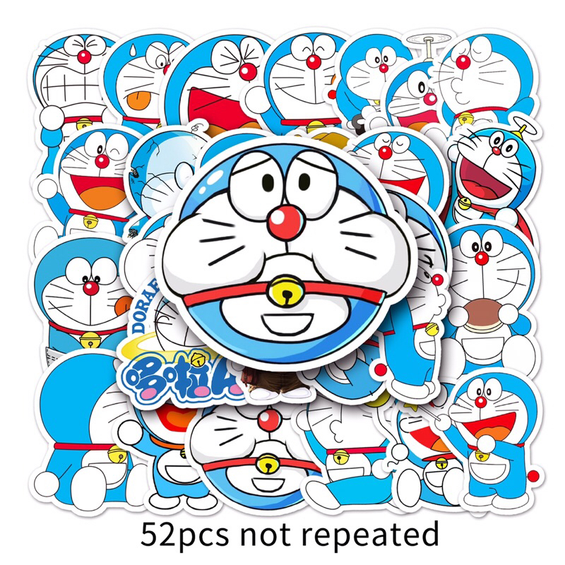 Set 52 Sticker hình DOREMON, Dán Laptop, Điện Thoại, Ván Trượt, Vali , Dán Đàn - Decal PVC Chông Thấm Nước