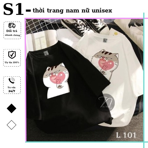 Áo Thun Đôi Nam Nữ Unisex Hình Mèo Ami Lạ Mắt, Chất Cotton Xịn, Mèo Mập với nhiều stick đẹp, Style Hàn Quốc