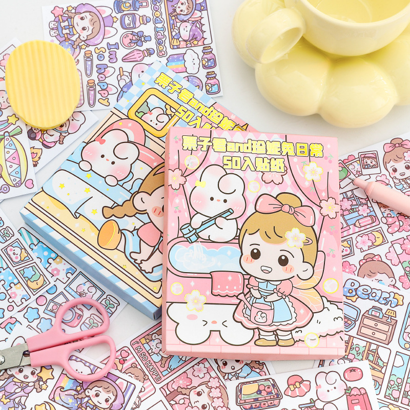 Set 50 tờ sticker miếng dán nhân vật hoạt hình dễ thương trang trí sổ tay DIY