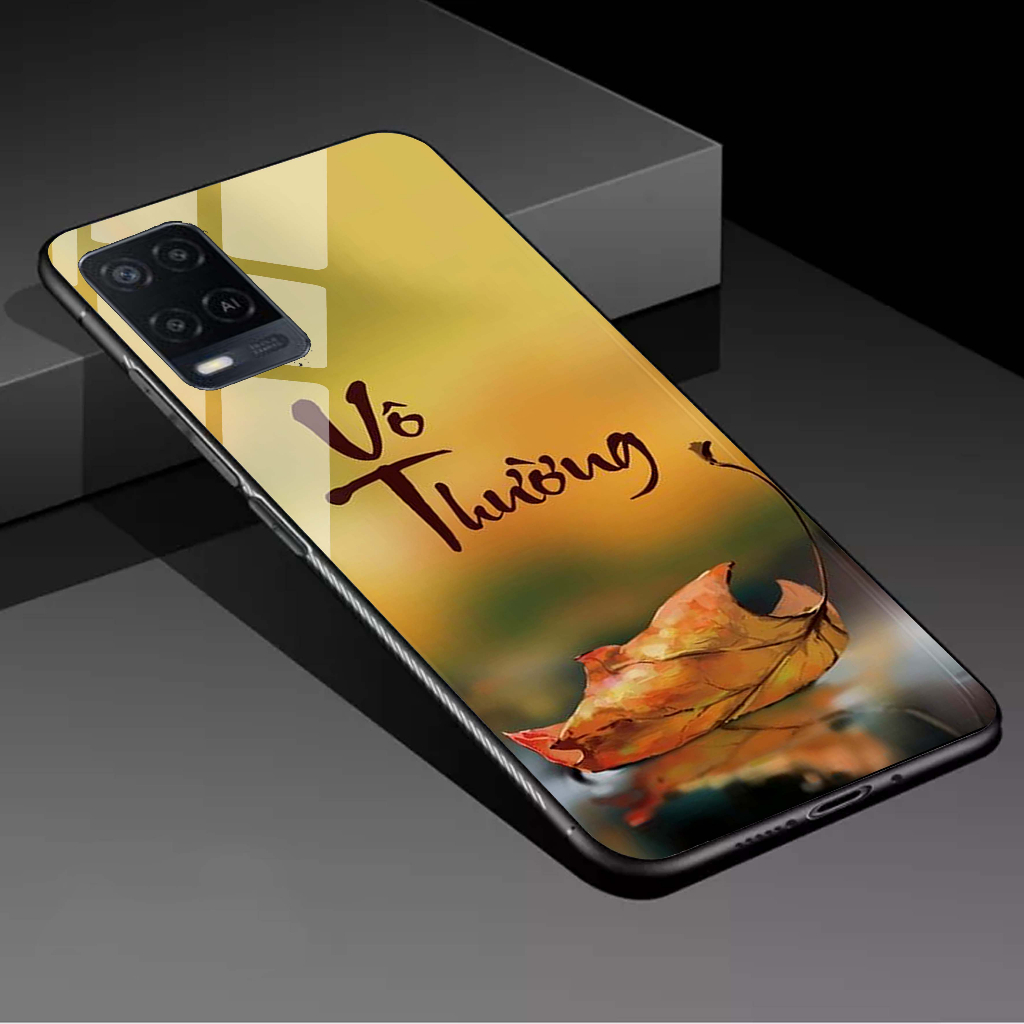 Ốp điện thoại kính cường lực hoạ tiết hoa sen cho Oppo a54/ oppo a55/ a74/a94
