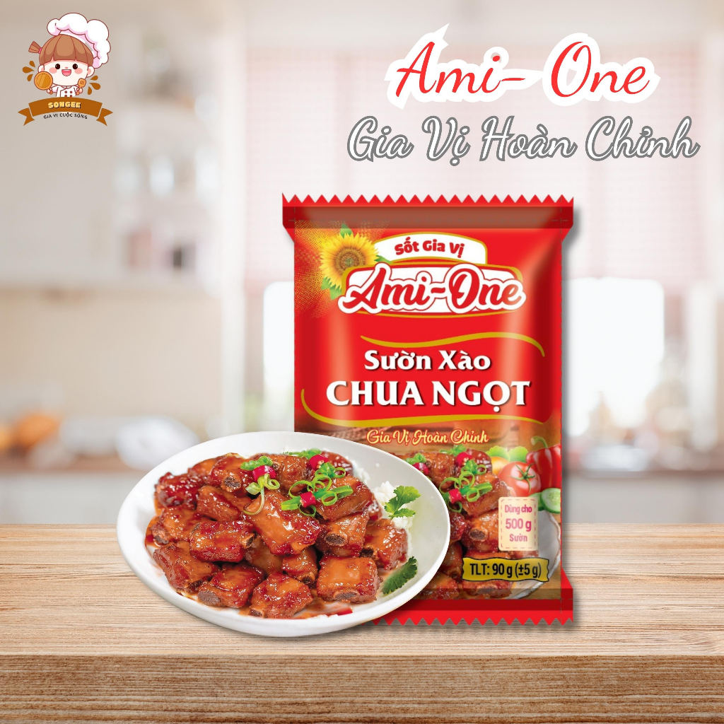 Gói nước sốt gia vị nấu sườn xào chua ngọt, ngon, chua, ngọt hấp dẫn, gia vị sườn xào chua ngọt, sốt chua ngọt ami one