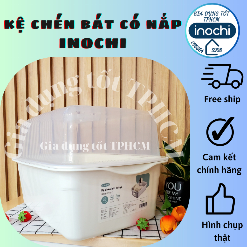 Kệ úp chén bát thông minh Inochi kệ chén nhựa có nắp đậy trong suốt và rổ ráo nước , kệ chén giá tốt, kệ bếp, kệ nhà bếp