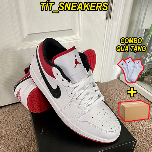 Giày_Jordan Low Red White, Giày JD Cổ Thấp TRắng Đỏ Bản Chuẩn S.C, ĐỦ Size Nam Nữ, Full Box Bill
