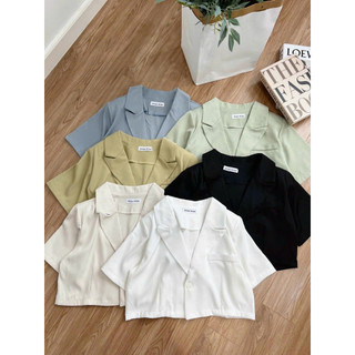 Áo sơ mi cổ vest dáng lửng, áo kiểu vest/blazer dáng croptop khoác ngoài