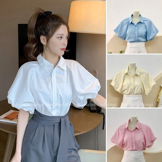 Sơ mi tay bồng dáng ngắn chất vải thô lụa M401