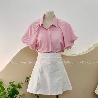 Sơ mi tay bồng dáng ngắn chất vải thô lụa M401