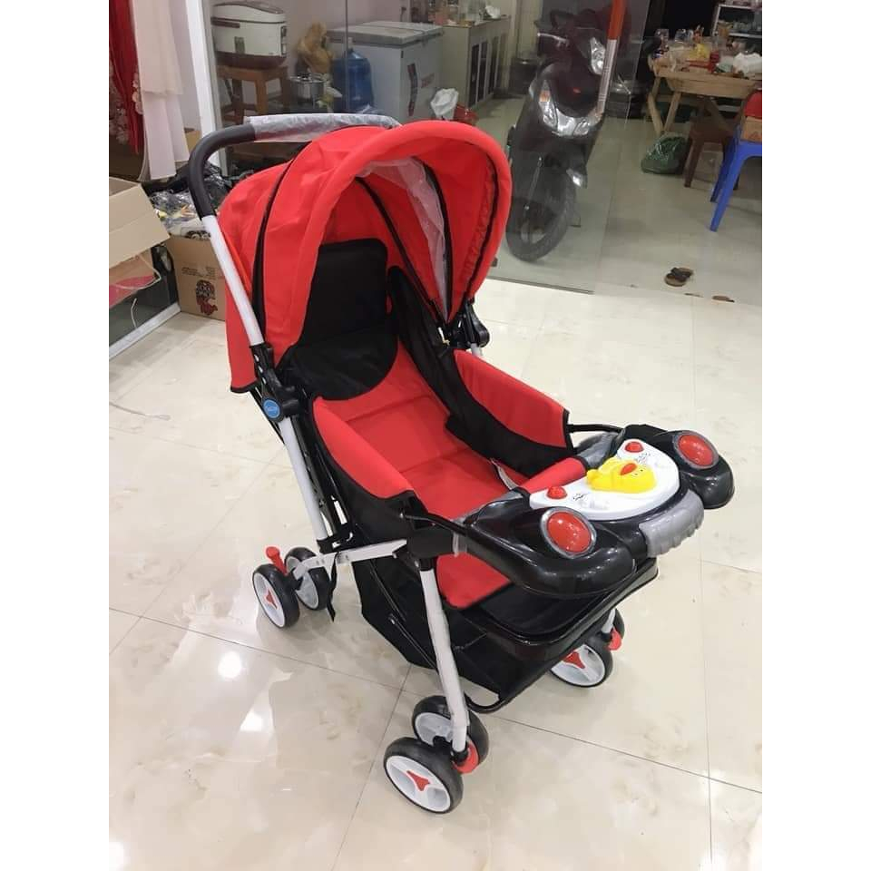 Xe đẩy cho bé, xe đẩy sơ sinh gấp gọn 2 chiều 3 tư thế nằm ngả ngồi , có nhạc, bàn ăn dặm cho bé TH109, bảo hành 6 tháng