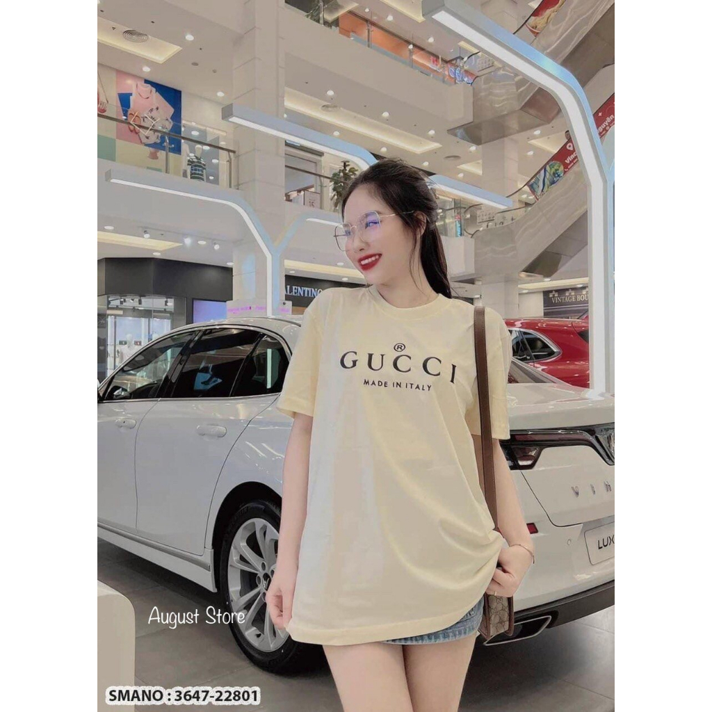 Áo Phông GC In Chữ Nổi Cổ Bo Dáng Rộng Giấu Quần Freesize