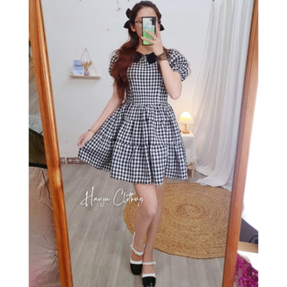 [Ảnh thật+Clip] Đầm Váy Nữ Ngắn Cổ Sơ Mi Kẻ Caro Dáng Xòe Basic (Lớp Lót May Full Váy) - Hanju